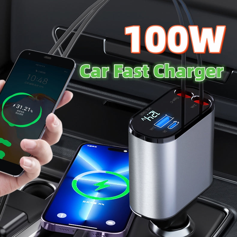 100W Retractable Fast Car Charger
